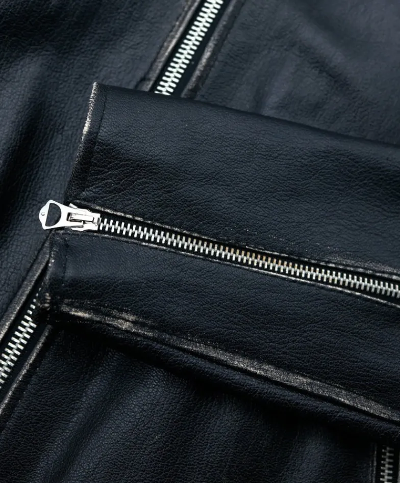 Uomo D'Arienzo Philiphs - Giacca in pelle nera vintage quattro tasche zip