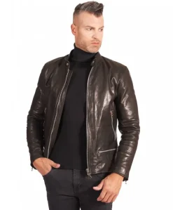 Uomo D'Arienzo Philiphs - Giacca in pelle lavata nera vintage quattro tasche zip
