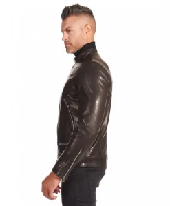 Uomo D'Arienzo Philiphs - Giacca in pelle lavata nera vintage quattro tasche zip