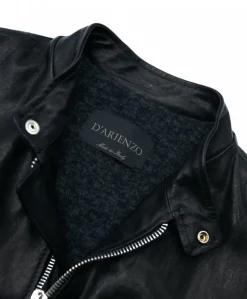 Uomo D'Arienzo Philiphs - Giacca in pelle lavata nera vintage quattro tasche zip