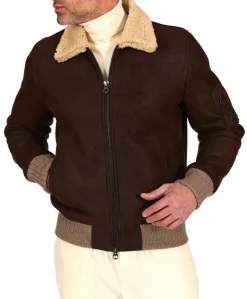 Uomo D'Arienzo Pilot - Montone Shearling testa di moro bomber uomo collo camicia