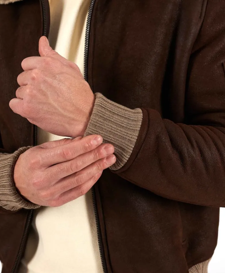 Uomo D'Arienzo Pilot - Montone Shearling testa di moro bomber uomo collo camicia