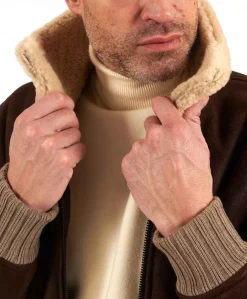 Uomo D'Arienzo Pilot - Montone Shearling testa di moro bomber uomo collo camicia