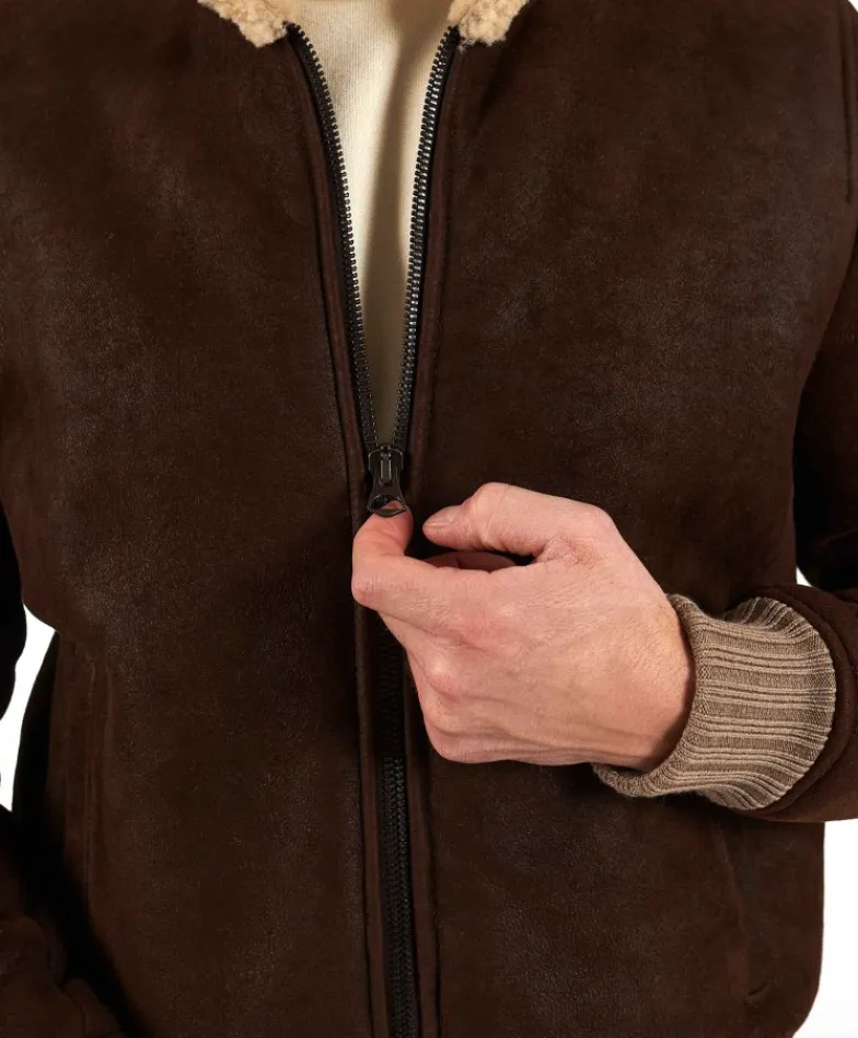 Uomo D'Arienzo Pilot - Montone Shearling testa di moro bomber uomo collo camicia
