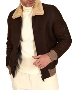 Uomo D'Arienzo Pilot - Montone Shearling testa di moro bomber uomo collo camicia