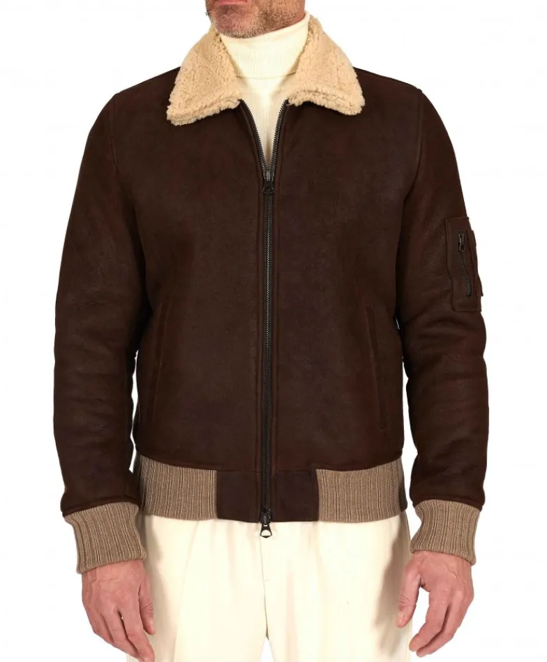 Uomo D'Arienzo Pilot - Montone Shearling testa di moro bomber uomo collo camicia