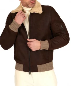 Uomo D'Arienzo Pilot - Montone Shearling testa di moro bomber uomo collo camicia