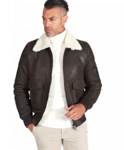 Uomo D'Arienzo Pilot - Montone Shearling testa di moro bomber uomo collo camicia