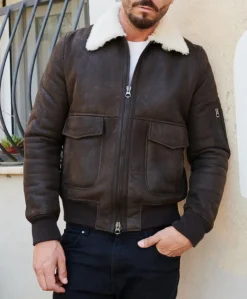 Uomo D'Arienzo Pilot - Montone Shearling testa di moro bomber uomo collo camicia
