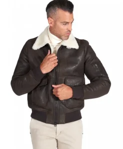Uomo D'Arienzo Pilot - Montone Shearling testa di moro bomber uomo collo camicia