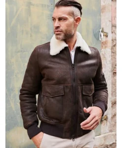 Uomo D'Arienzo Pilot - Montone Shearling testa di moro bomber uomo collo camicia