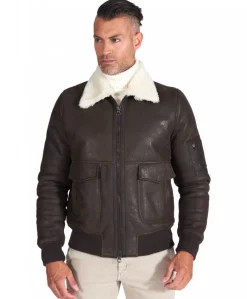 Uomo D'Arienzo Pilot - Montone Shearling testa di moro bomber uomo collo camicia