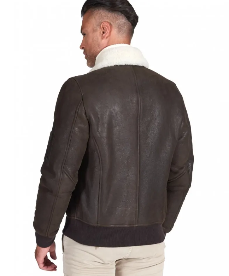 Uomo D'Arienzo Pilot - Montone Shearling testa di moro bomber uomo collo camicia