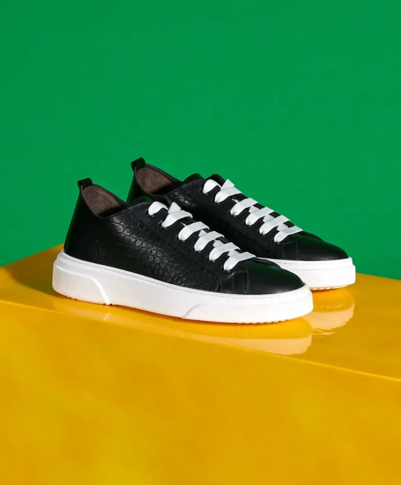 Uomo D'Arienzo Pisa - Sneakers in pelle nera stampa cocco da uomo