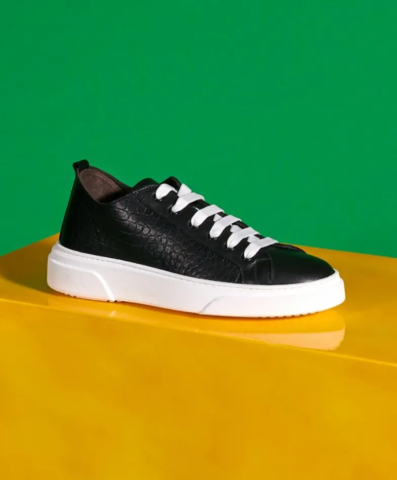 Uomo D'Arienzo Pisa - Sneakers in pelle nera stampa cocco da uomo