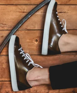 Uomo D'Arienzo Positano - Sneakers in pelle di vitello verde da uomo