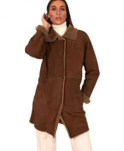Donna D'Arienzo Rita - Cappottino in montone colore marrone colletto camicia