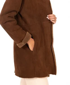 Donna D'Arienzo Rita - Cappottino in montone colore marrone colletto camicia