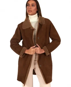 Donna D'Arienzo Rita - Cappottino in montone colore marrone colletto camicia