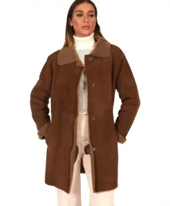 Donna D'Arienzo Rita - Cappottino in montone colore marrone colletto camicia