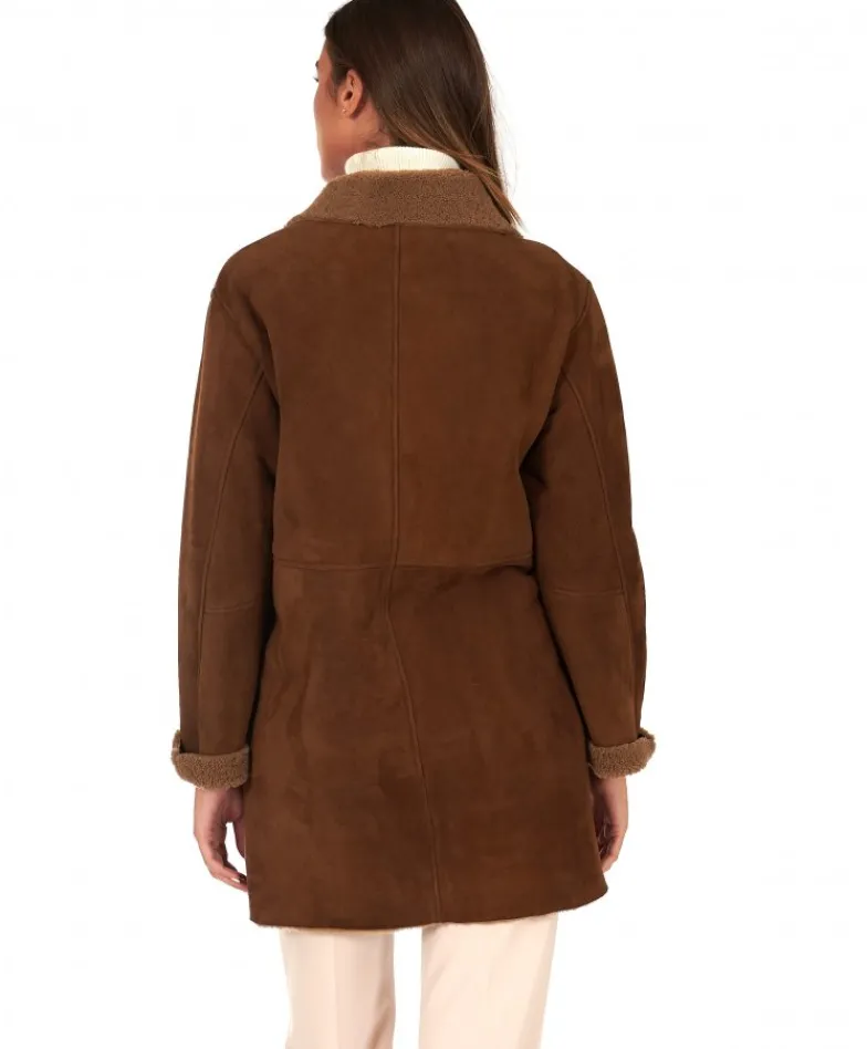 Donna D'Arienzo Rita - Cappottino in montone colore marrone colletto camicia