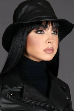 Donna D'Arienzo Riviera - Cappello da donna in pelle nera stile secchiello