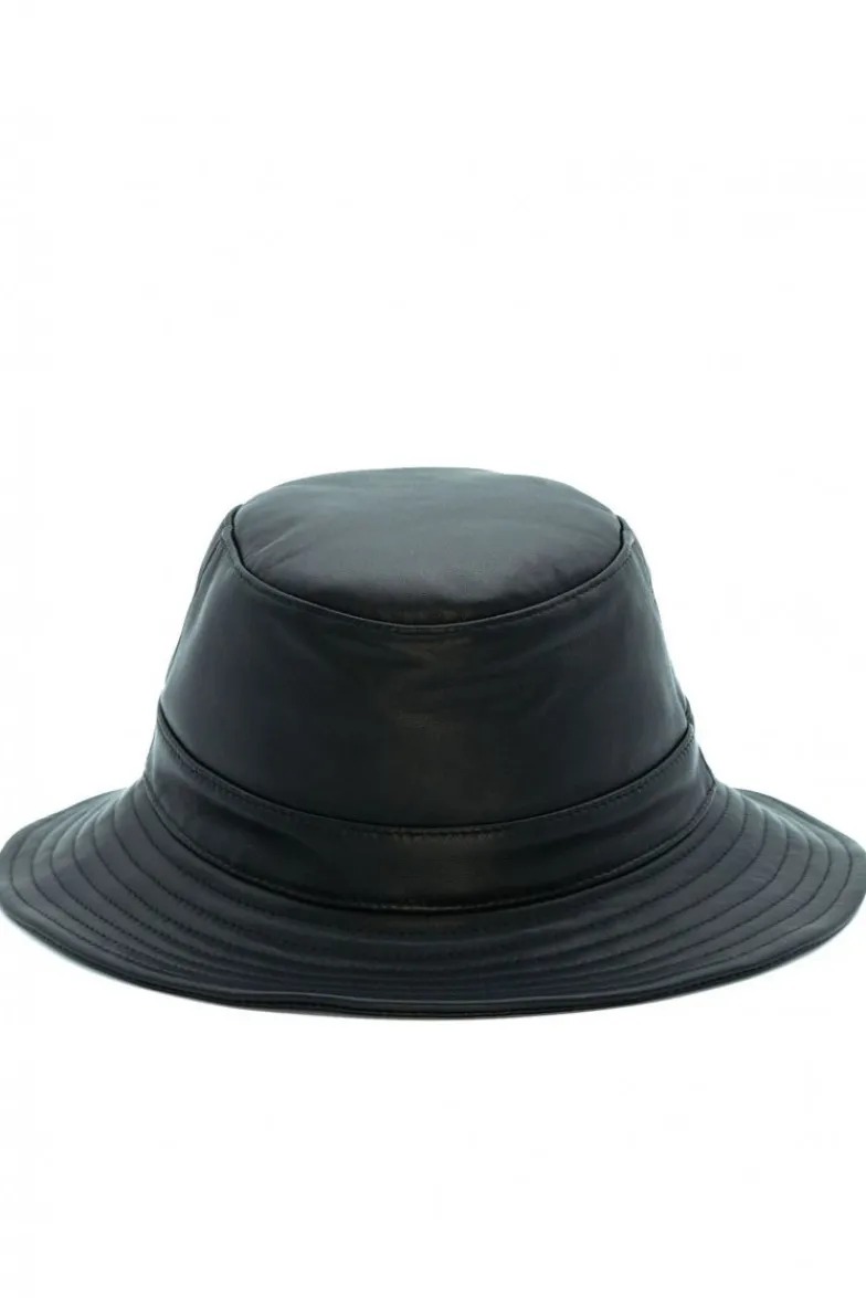Donna D'Arienzo Riviera - Cappello da donna in pelle nera stile secchiello