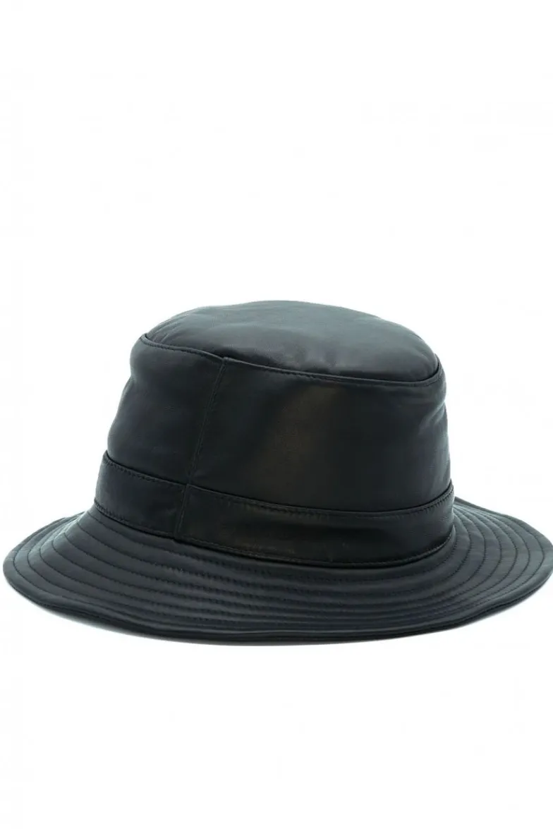 Donna D'Arienzo Riviera - Cappello da donna in pelle nera stile secchiello