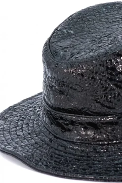 Donna D'Arienzo Riviera - Cappello da donna in pelle nera laminata stile secchiello