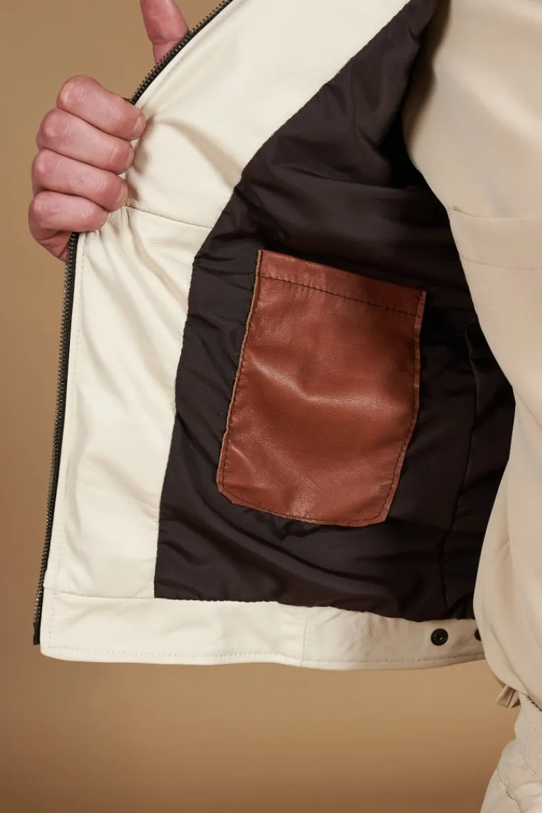 Uomo D'Arienzo Roberto - Giacca in pelle beige multicolor trapuntata sulle spalle design patch