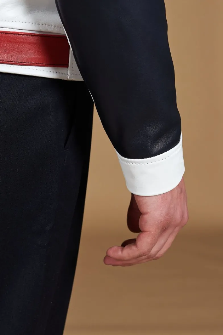 Uomo D'Arienzo Roberto - Giacca in pelle bianca multicolor trapuntata sulle spalle design patch