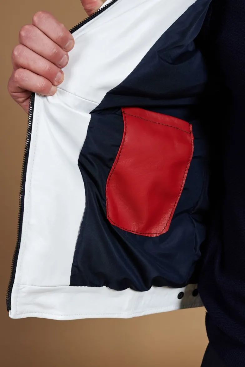Uomo D'Arienzo Roberto - Giacca in pelle bianca multicolor trapuntata sulle spalle design patch