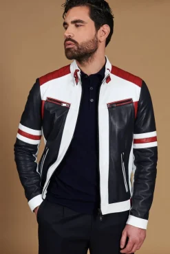 Uomo D'Arienzo Roberto - Giacca in pelle bianca multicolor trapuntata sulle spalle design patch
