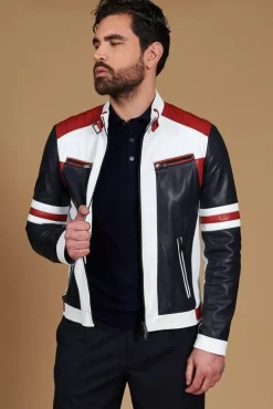 Uomo D'Arienzo Roberto - Giacca in pelle bianca multicolor trapuntata sulle spalle design patch