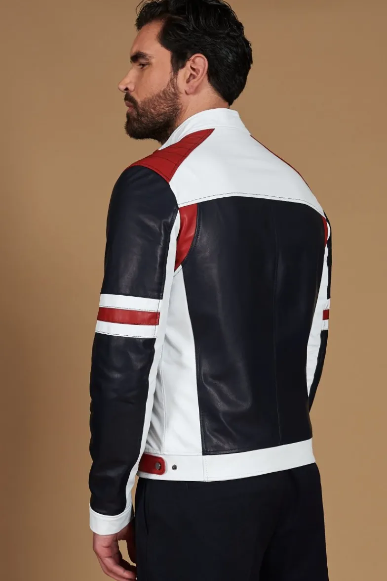 Uomo D'Arienzo Roberto - Giacca in pelle bianca multicolor trapuntata sulle spalle design patch