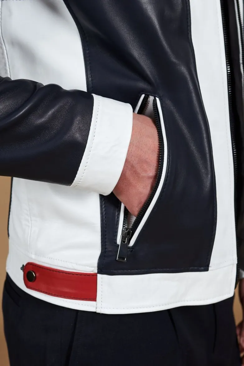 Uomo D'Arienzo Roberto - Giacca in pelle bianca multicolor trapuntata sulle spalle design patch