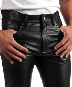Uomo D'Arienzo Rock - Pantalone in pelle nera nappa effetto liscio
