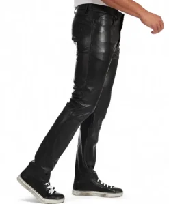 Uomo D'Arienzo Rock - Pantalone in pelle nera nappa effetto liscio