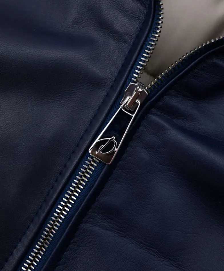 Uomo D'Arienzo Roy - Bomber imbottito in pelle nappa blu collo coreana con cerniera