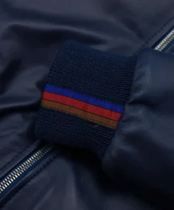 Uomo D'Arienzo Roy - Bomber imbottito in pelle nappa blu collo coreana con cerniera