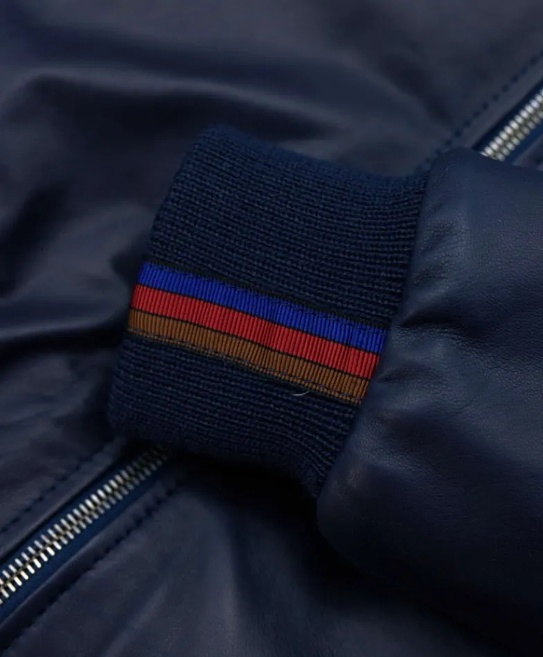 Uomo D'Arienzo Roy - Bomber imbottito in pelle nappa blu collo coreana con cerniera
