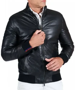 Uomo D'Arienzo Roy - Piumino bomber in pelle nera collo coreana con cerniera
