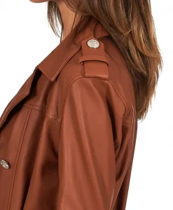 Donna D'Arienzo Saelle - Giacca in pelle color cuoio doppio petto con cintura