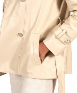 Donna D'Arienzo Saelle - Giacca in pelle color crema doppio petto con cintura