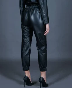 Donna D'Arienzo Sanda_E - Pantalone sfoderato in pelle nera con elastico