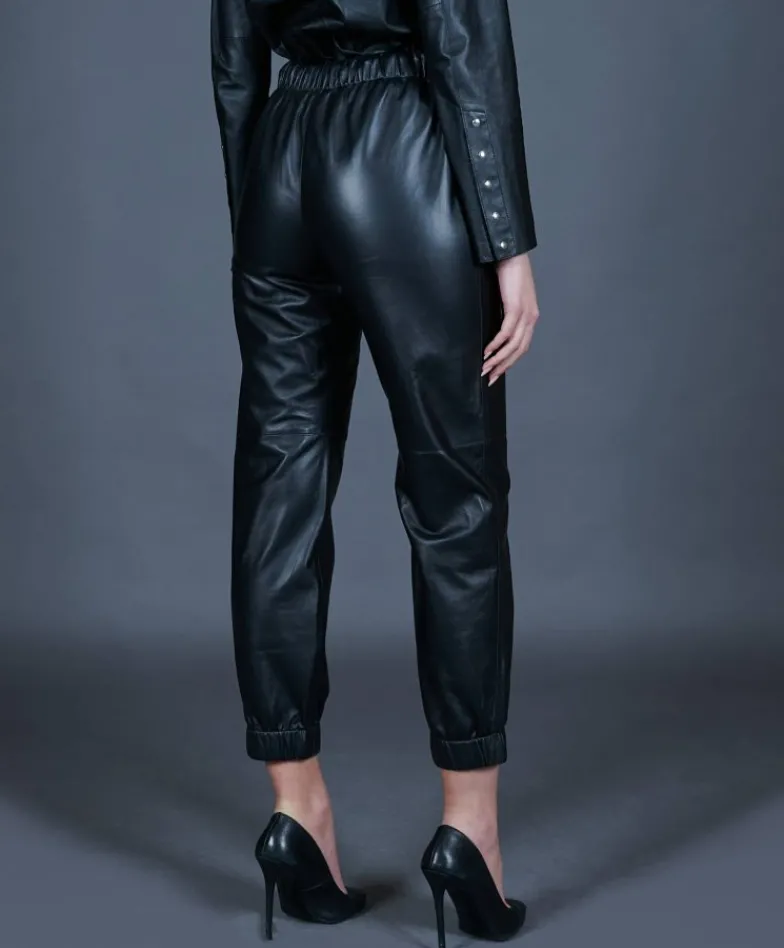 Donna D'Arienzo Sanda_E - Pantalone sfoderato in pelle nera con elastico