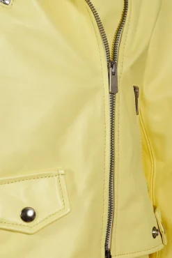 Donna D'Arienzo Sarah - Giacca chiodo in pelle giallo pastello vestibilità comoda