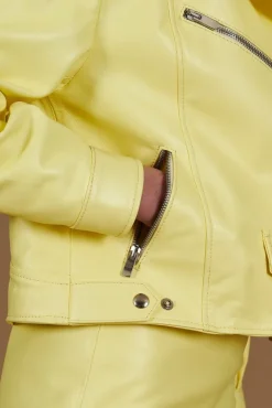 Donna D'Arienzo Sarah - Giacca chiodo in pelle giallo pastello vestibilità comoda