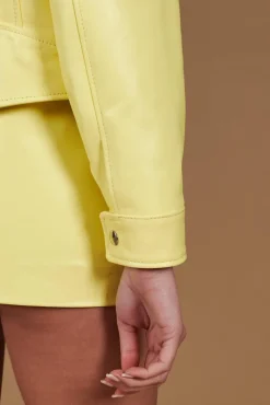 Donna D'Arienzo Sarah - Giacca chiodo in pelle giallo pastello vestibilità comoda