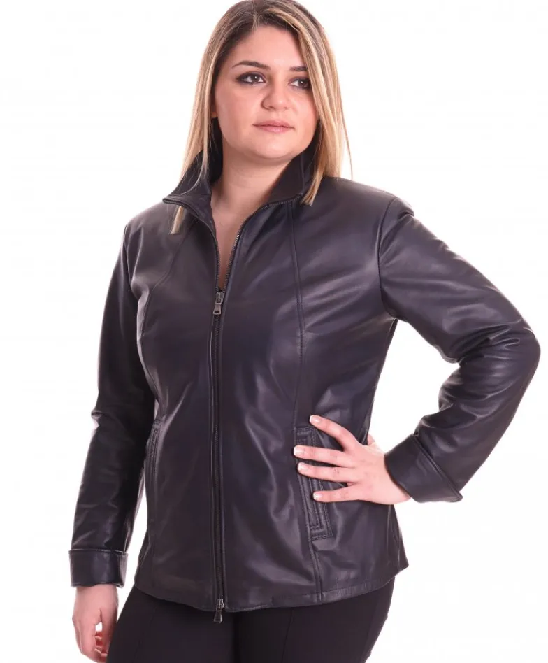 Donna D'Arienzo Sasha - Giacca in pelle nera taglie forti nappa effetto liscio